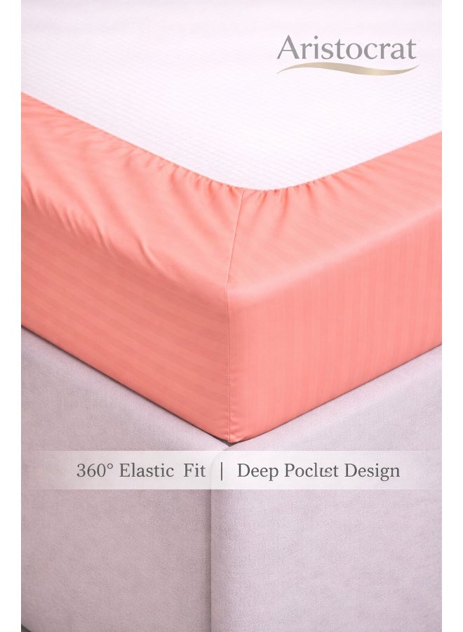 ARISTOCRAT 3-Piece Striped Microfiber Fitted Sheet Set Large Single 120x200cm – Soft Elastic Deep Pocket 17cm Bedsheet with 2 Pillowcases 50x70cm, Peach Microfiber Peach 120X200+17cm - Image 3