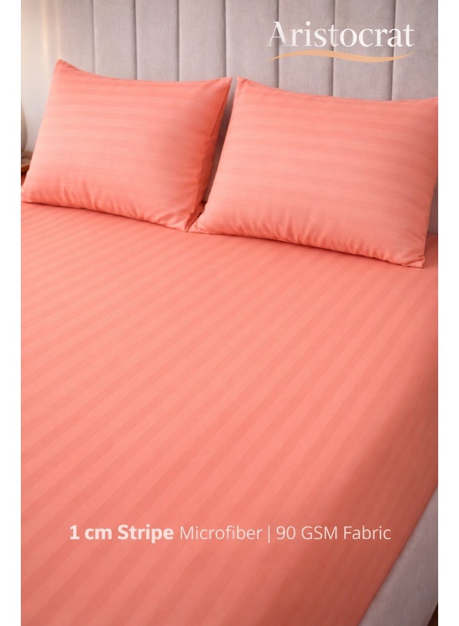 ARISTOCRAT 3-Piece Striped Microfiber Fitted Sheet Set Large Single 120x200cm – Soft Elastic Deep Pocket 17cm Bedsheet with 2 Pillowcases 50x70cm, Peach Microfiber Peach 120X200+17cm - Image 4