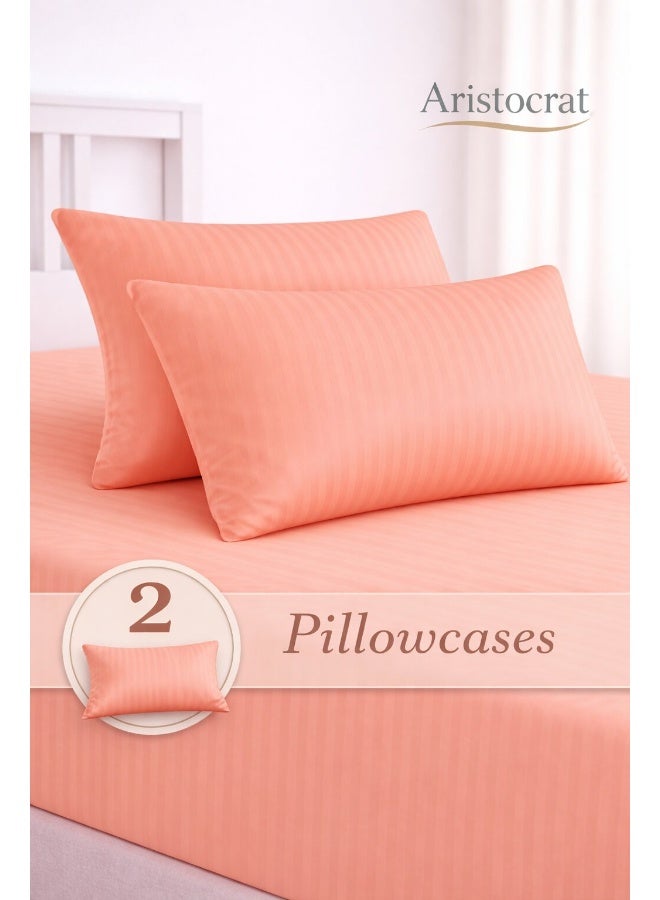 ARISTOCRAT 3-Piece Striped Microfiber Fitted Sheet Set Large Single 120x200cm – Soft Elastic Deep Pocket 17cm Bedsheet with 2 Pillowcases 50x70cm, Peach Microfiber Peach 120X200+17cm - Image 5