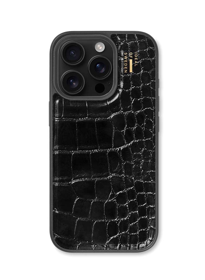 Ideal of Sweden, Vegan Leather Case MegSafe for iPhone 16 Pro Max, Black Crocodile Black Croco - Image 1
