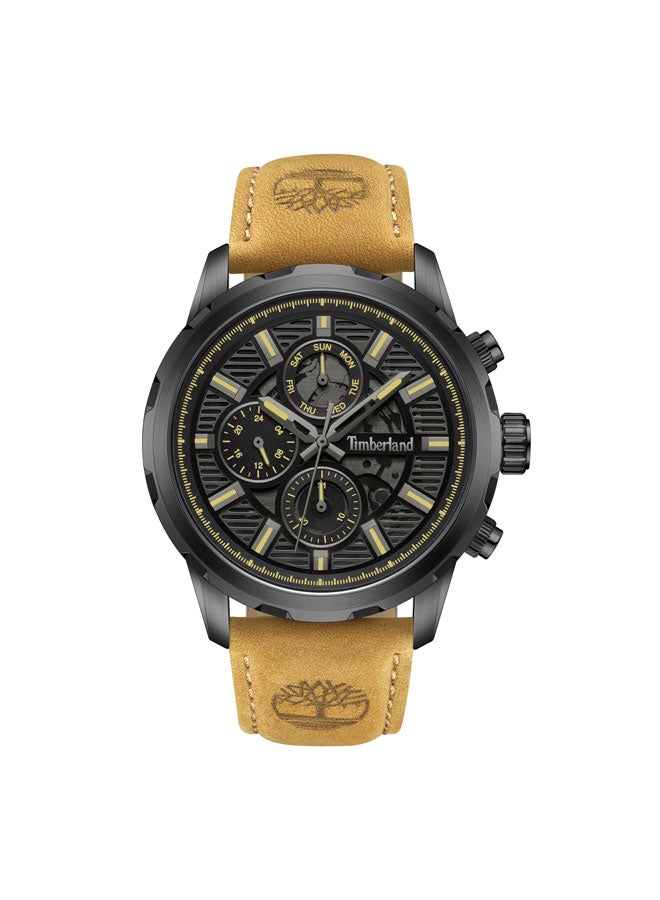 Timberland Men's Hampton Harbour 46 mm Men's Multifunction Watch Black Dial  & Brown Leather Strap - Image 1