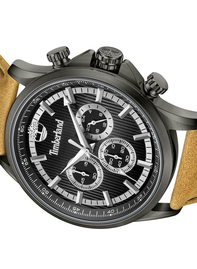 تمبرلاند Boys' Bernardston 45 mm Men's Multifunction Watch Black Dial  & Brown Leather Strap  - Image 4