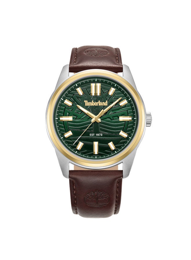تمبرلاند ساعة متعددة الوظائف للرجال 45 مم من نورثبريدج بقرص أخضر وحزام جلد بني - Image 1