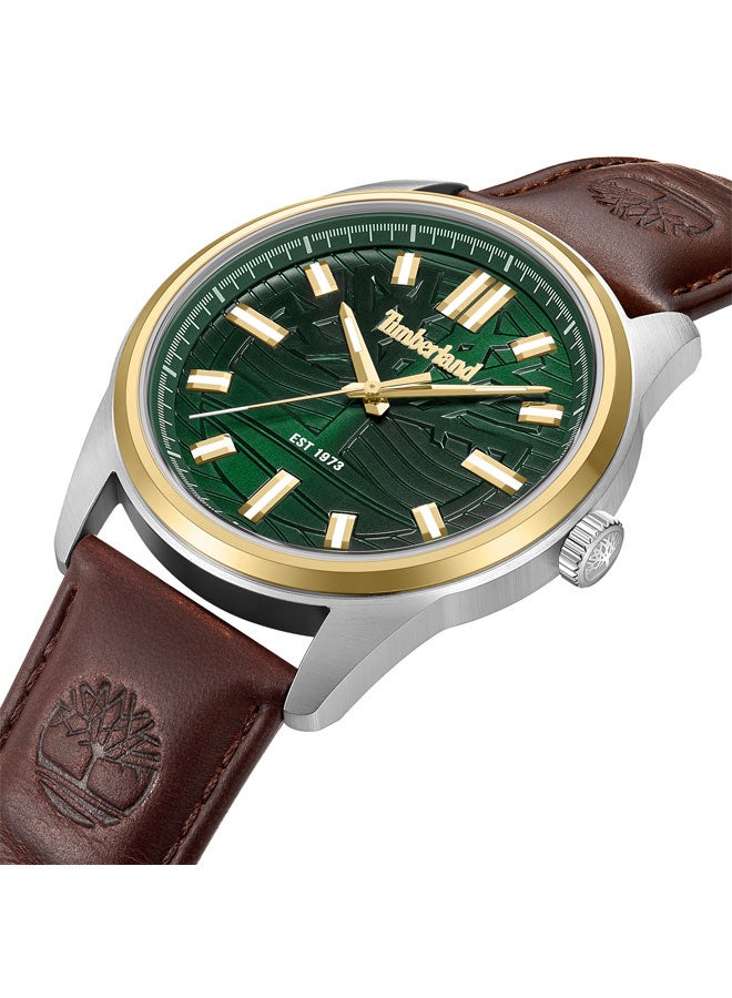 تمبرلاند ساعة متعددة الوظائف للرجال 45 مم من نورثبريدج بقرص أخضر وحزام جلد بني - Image 2