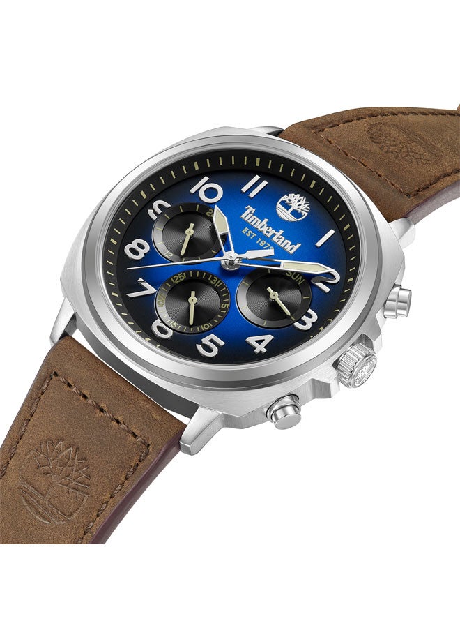 Timberland Men's Williston-Small 43.5 mm Men's Multifunction Watch Blue Dial  & Brown Leather Strap - Image 2