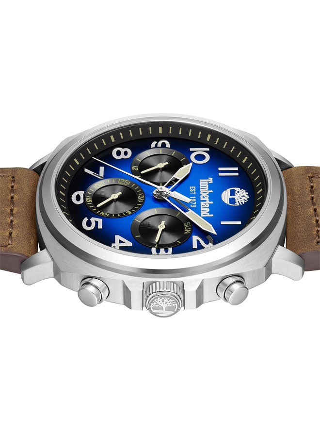 Timberland Men's Williston-Small 43.5 mm Men's Multifunction Watch Blue Dial  & Brown Leather Strap - Image 4