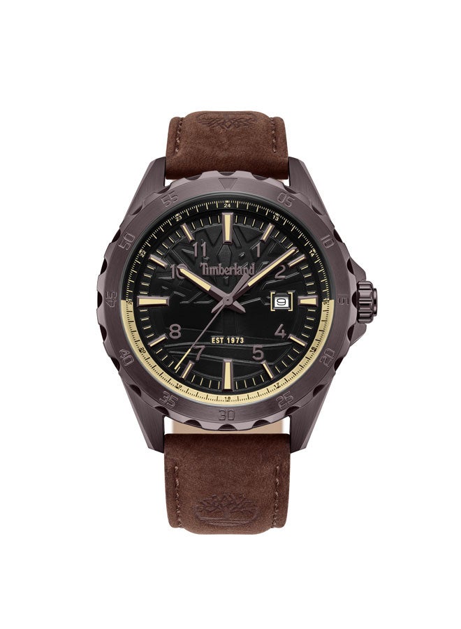 Timberland Men's Day Pond 45 mm Men's Multifunction Watch Black Dial  & Brown Leather Strap - Image 1