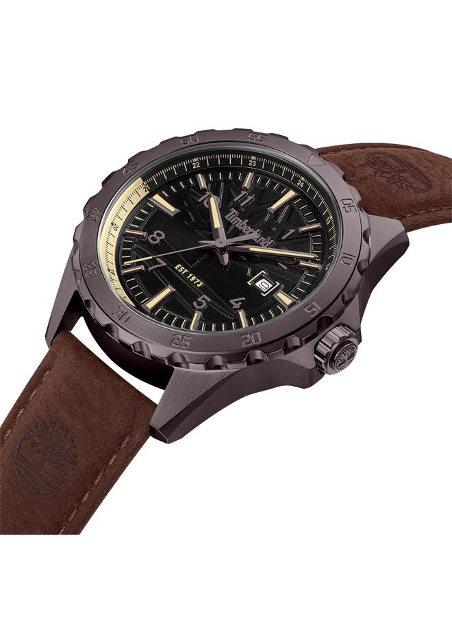 Timberland Men's Day Pond 45 mm Men's Multifunction Watch Black Dial  & Brown Leather Strap - Image 2