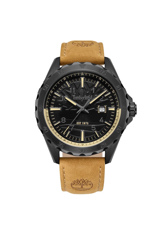 Timberland Men's Day Pond 45 mm Men's Multifunction Watch Black Dial  & Brown Leather Strap - Image 1