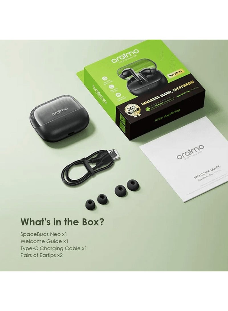 Oraimo - SpaceBuds Neo OTW-323 | True Wireless Earbuds with 30H Playtime, Bluetooth 5.4, Game Mode, Spatial Audio, IPX4 Waterproof, Fast Pairing - Black - Image 1