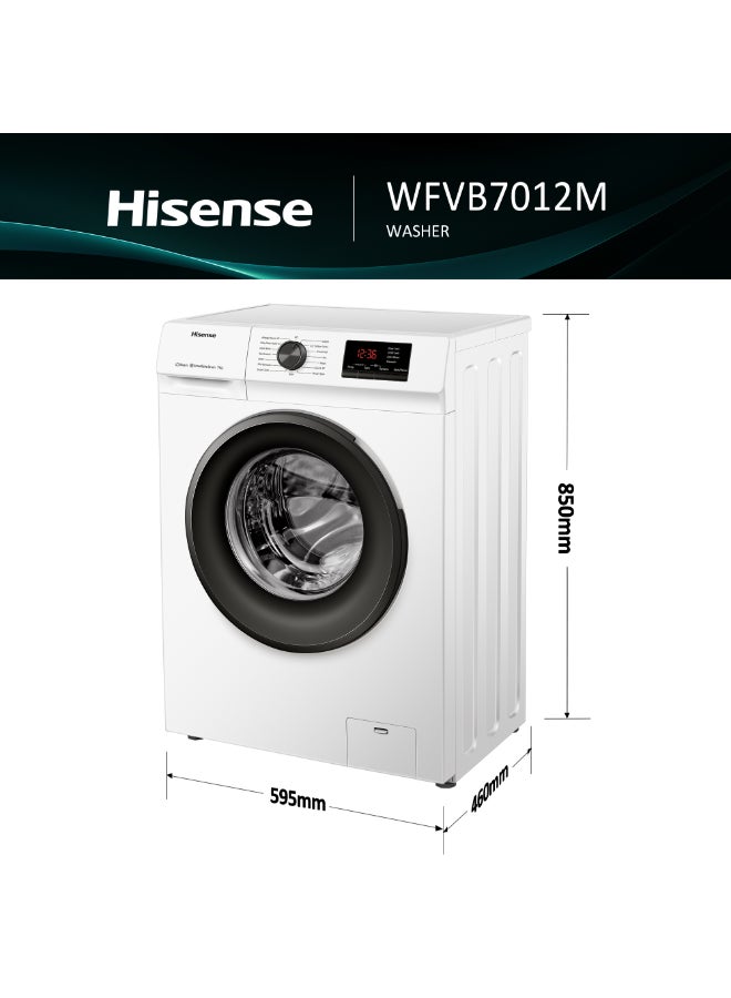 Hisense 7KG Front Loading Washing Machine WFVB7012M, 1200RPM, 15 Washing Programs, Steam Wash, Delay End, Drum Clean, Efficiency A, Quick Wash, Snow Flake Drum, Self-Diagnosticfault Finding WFVB7012M White - Image 2