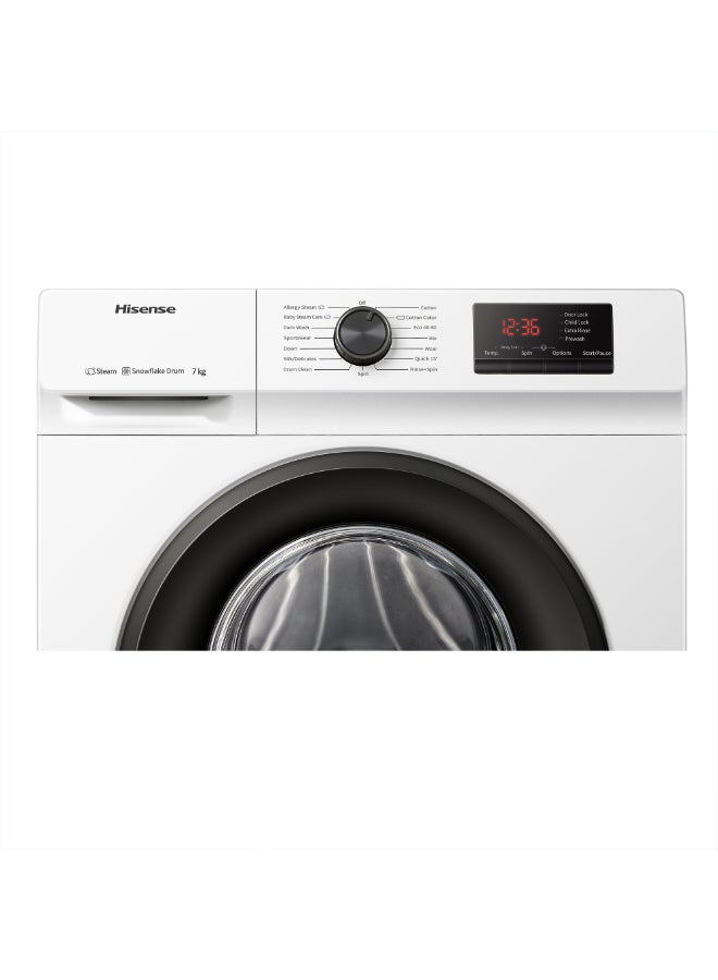 Hisense 7KG Front Loading Washing Machine WFVB7012M, 1200RPM, 15 Washing Programs, Steam Wash, Delay End, Drum Clean, Efficiency A, Quick Wash, Snow Flake Drum, Self-Diagnosticfault Finding WFVB7012M White - Image 4