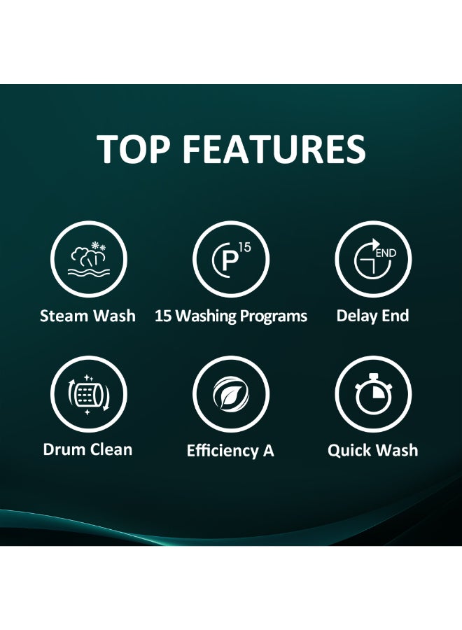 Hisense 7KG Front Loading Washing Machine WFVB7012M, 1200RPM, 15 Washing Programs, Steam Wash, Delay End, Drum Clean, Efficiency A, Quick Wash, Snow Flake Drum, Self-Diagnosticfault Finding WFVB7012M White - Image 3