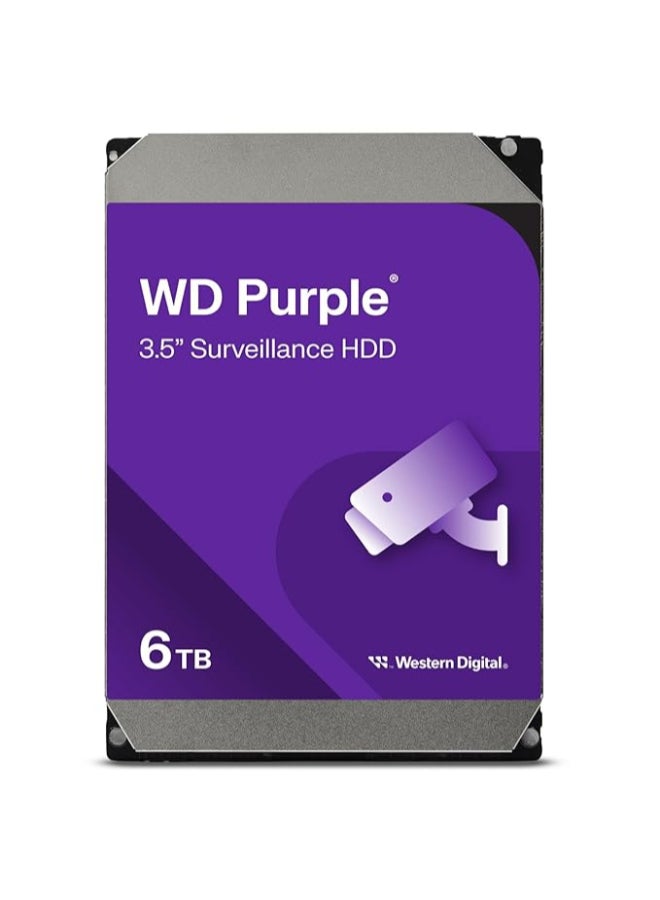 WD Purple 6TB Surveillance Hard Drive – 3.5" SATA 6 Gb/s, 5400 RPM, 256 MB Cache, AllFrame AI Technology, 24×7 Reliable Operation, Up to 180 TB/Year Workload | WD64PURZ 6 TB