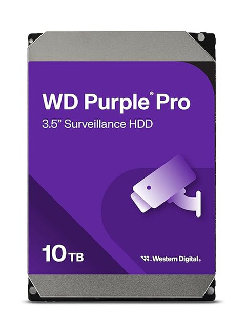 Purple Pro 10TB Surveillance Hard Drive, 3.5" SATA 6Gb/s, 7200 RPM, 512MB Cache, AI-Optimized, AllFrame AI, Up to 550TB/Year Workload, 24/7 Operation, Supports 64 HD Cameras + 32 AI Streams, WD Device Analytics | WD102PURP 10 TB