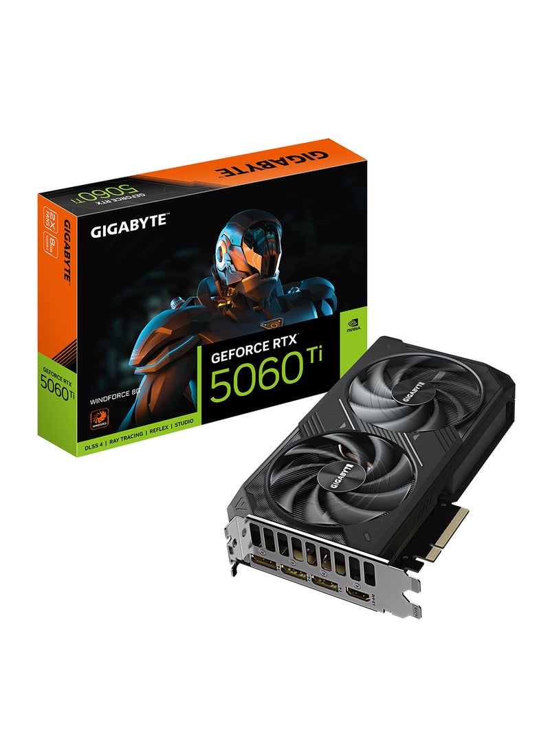 جيجابايت GeForce RTX 5060 Ti WINDFORCE 8GB GDDR7 Graphics Card, 2572 MHz Core Clock, PCIe 5.0, 28 Gbps Memory Clock, 8K Resolution, 650W PSU Recommended, 3x DisplayPort 2.1b, 1x HDMI 2.1b, ATX Form Factor | GV-N506TWF2-8GD  - Image 1
