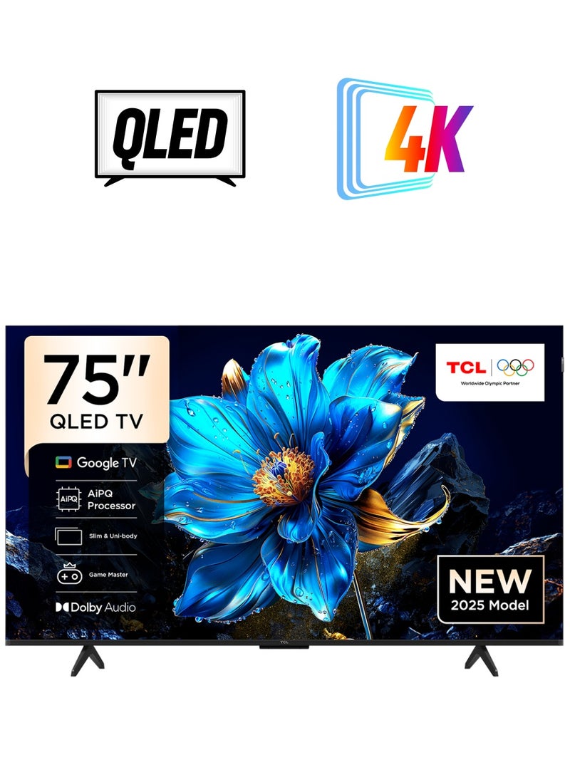 TCL 75 Inch QLED 4K Smart TV HDMI 3 USB1 60Hz DLG 120Hz 75P7K Black - Image 1