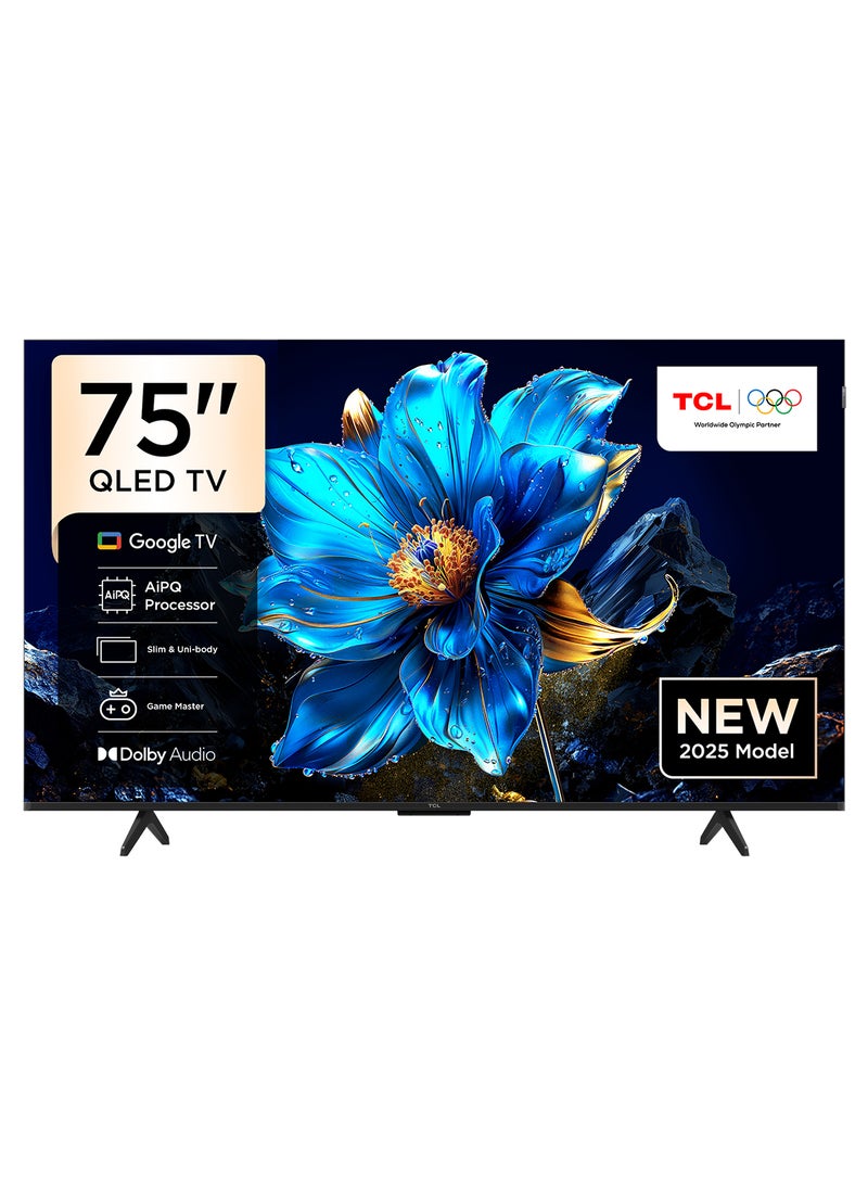 TCL 75 Inch QLED 4K Smart TV HDMI 3 USB1 60Hz DLG 120Hz 75P7K Black - Image 1