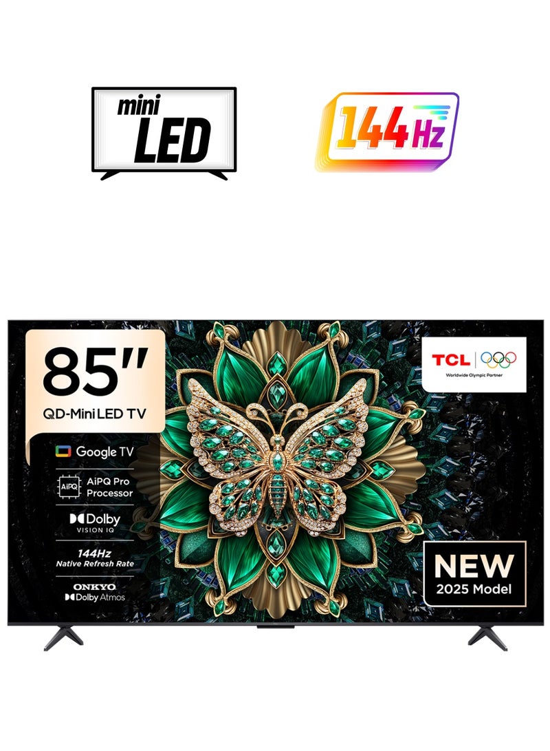 TCL 85 Inch Smart TV 4K QD-Mini LED Colorful Quantum Crystal HDR 10+ Gaming Google TV, 144Hz Native Refresh Rate, ONKYO 2.1 Hi-Fi, Dolby Atmos, AI Mode, Game Master (2025 Model), 2 Year Warranty, 85C6K Black - Image 1