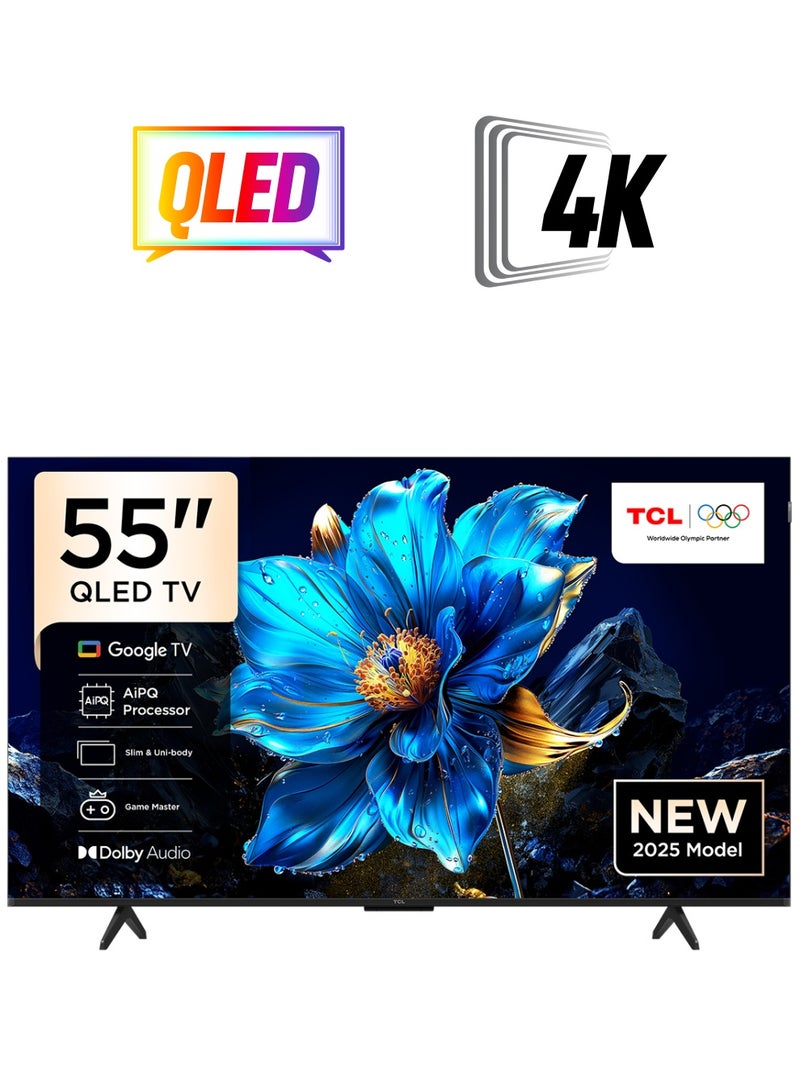 TCL 55 Inch QLED 4K Smart TV HDMI 3 USB1 60Hz DLG 120Hz 55P7K Black - Image 1