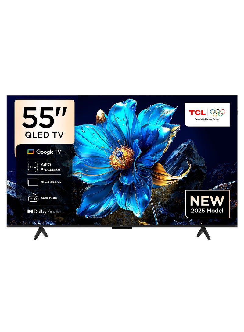 TCL 55 Inch QLED 4K Smart TV HDMI 3 USB1 60Hz DLG 120Hz 55P7K Black - Image 1