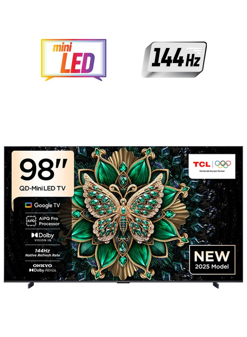 TCL 98 Inch Smart TV 4K QD-Mini LED Colorful Quantum Crystal HDR 10+ Gaming Google TV, 144Hz Native Refresh Rate, ONKYO 2.1 Hi-Fi, Dolby Atmos, AI Mode, Game Master (2025 Model), 2 Year Warranty, 98C6K/98Q6C Black - Image 1