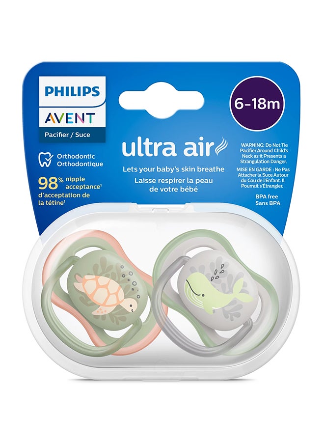 مهدئ ألترا إير 6-18 شهر للأولاد، 2 قطعة | العلامة التجارية رقم 1 الموصى بها من قبل الأمهات في جميع أنحاء العالم | خفيف، قابل للتنفس، خالي من BPA، تقويم الأسنان مع علبة تعقيم - Image 3