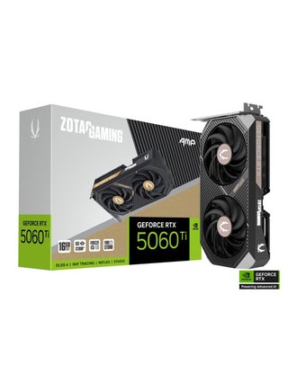 GeForce RTX 5060 Ti 16GB GDDR7 AMP Graphics Card - NVIDIA Blackwell Architecture, DLSS 4, 4608 CUDA Cores, 2632 MHz Boost Clock, 28 Gbps Memory, PCIe 5.0 x8, Dual-Fan IceStorm 2.0 Cooling, 1x 8-Pin Power Connector, 4K/8K HDMI & DisplayPort, Metal Backplate, Compact SFF-Ready Design with White LED Lighting, Freez Fan Stop, Quad Display Support | ZT-B50620F-10M - pnsku/N70173295V/45/_/1746620551/f0afc504-d41e-4e67-b473-05a101fe3024