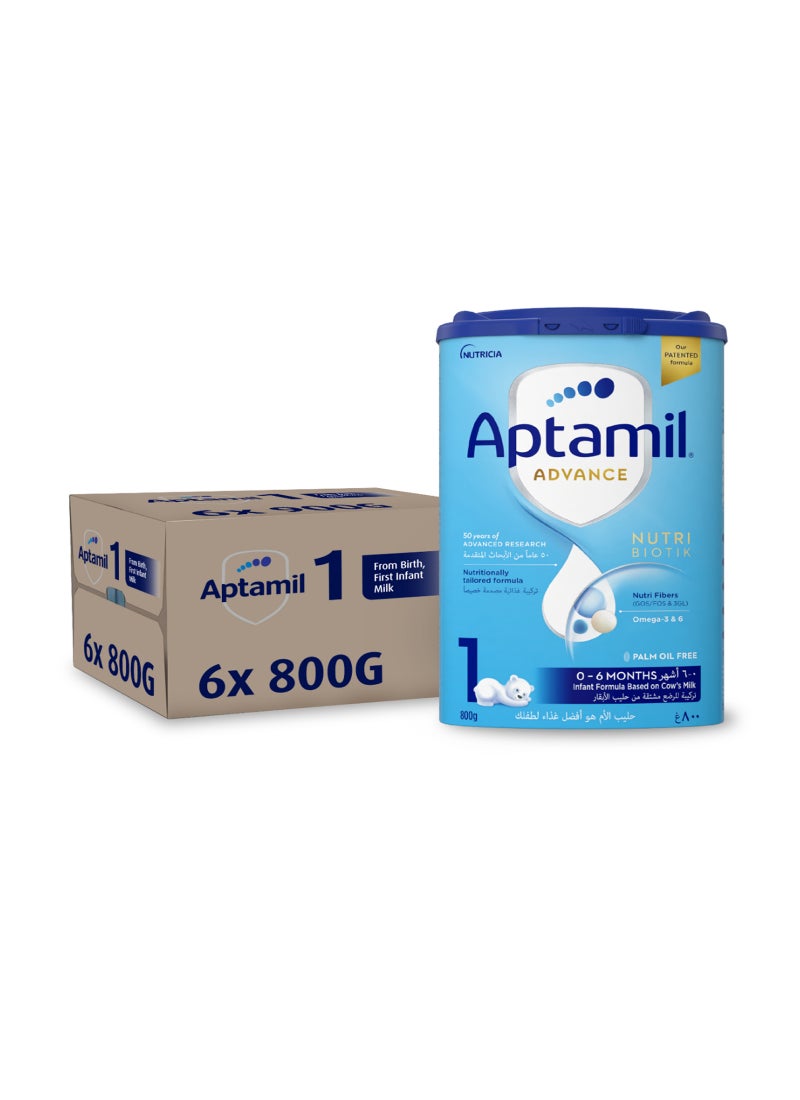 Aptamil Advance Infant Milk Formula Palm Oil Free Stage 1 0-6 Months Plain Pack of 6  - Image 1