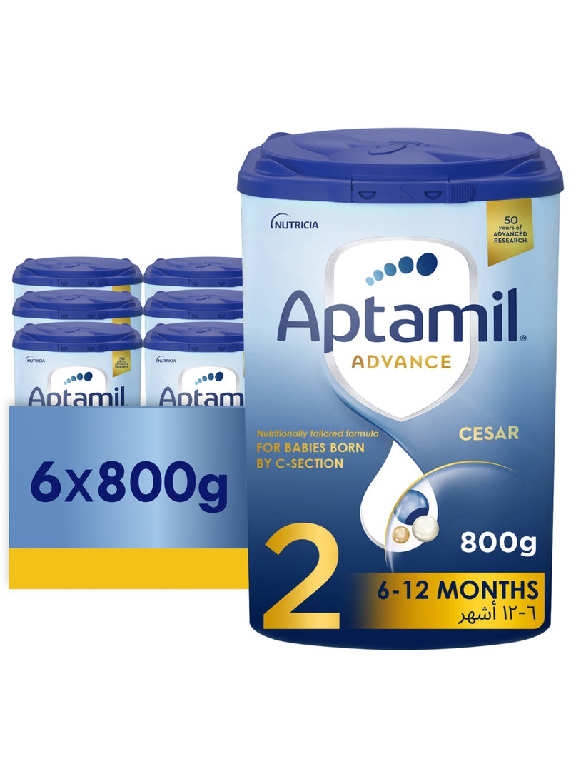 Aptamil Advance Cesar 2 Follow-On Formula Milk From 6-12 Months, For C-Section Born Babies, Easy To Use Pack Plain Pack of 6 - Image 1