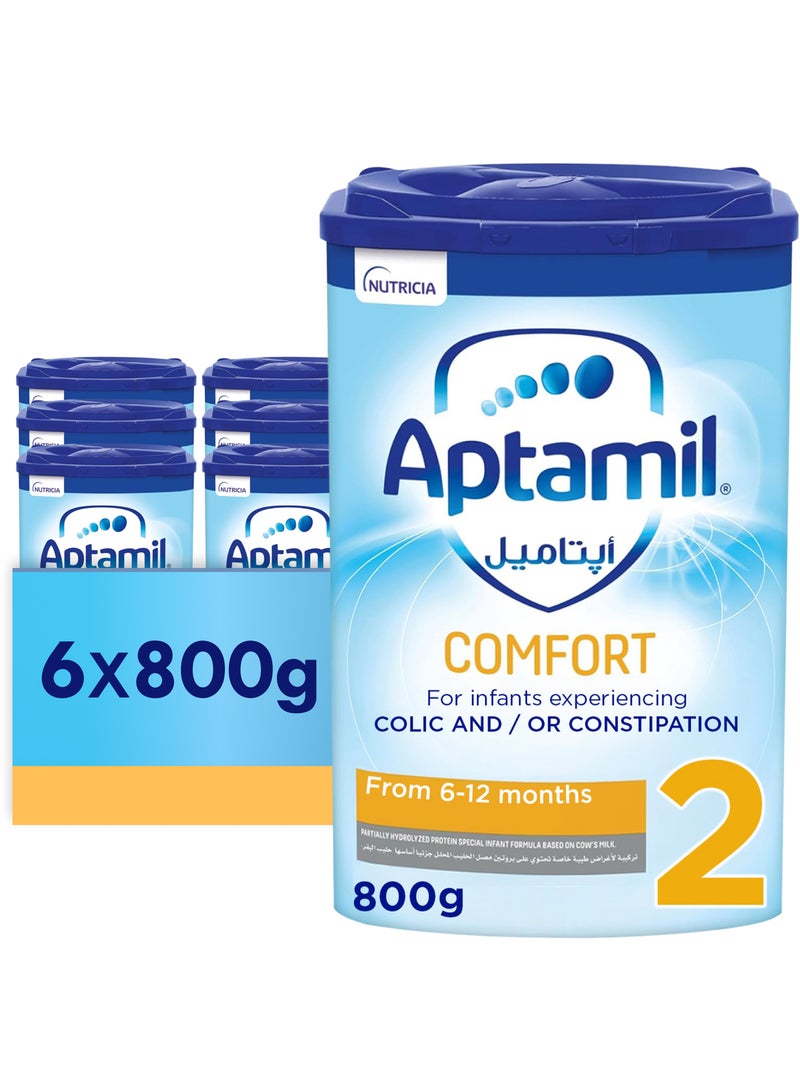Aptamil Comfort 2 Follow-On Formula Milk From 6-12 Months, Dietary Management of Colic & Constipation, Easy To Use Pack, Plain Pack of 6 - Image 1