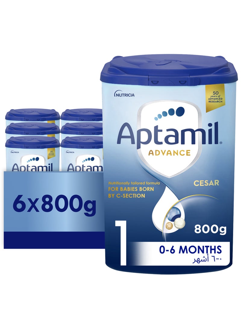 Aptamil Advance Cesar 1 Infant Formula Milk From 0-6 Months, For C-Section Born Babies, Easy To Use Pack Plain Pack of 6 - Image 1