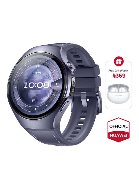 WATCH 5 46mm Smartwatch, Multi-sensing X-TAP technology, Real-Time Fingertip Blood Oxygen, Health Glance, eSIM, Two Battery Modes, iOS And Android + Free FreeBuds 6i - Purple