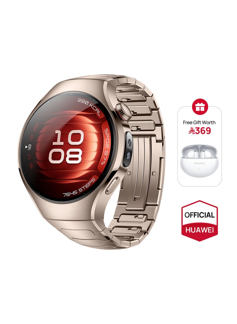 HUAWEI - WATCH 5 42mm Smartwatch, Multi-sensing X-TAP technology, Real-Time Fingertip Blood Oxygen, Health Glance, eSIM, Two Battery Modes, iOS And Android + Free FreeBuds 6i - SandGold - Image 1