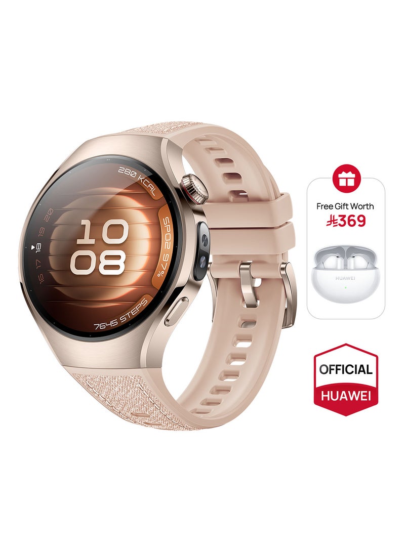 HUAWEI - WATCH 5 46mm Smartwatch, Multi-sensing X-TAP technology, Real-Time Fingertip Blood Oxygen, Health Glance, eSIM, Two Battery Modes, iOS And Android + Free FreeBuds 6i - Beige - Image 1