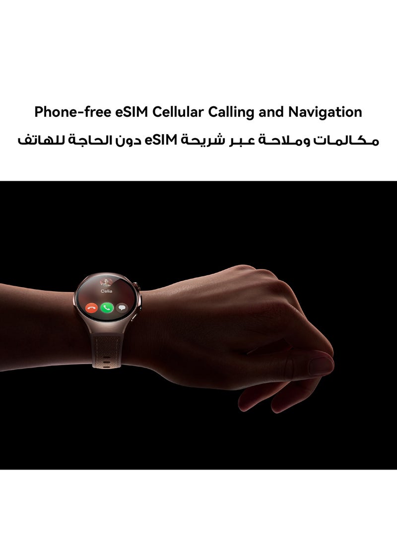 HUAWEI - WATCH 5 46mm Smartwatch, Multi-sensing X-TAP technology, Real-Time Fingertip Blood Oxygen, Health Glance, eSIM, Two Battery Modes, iOS And Android + Free FreeBuds 6i - Beige - Image 1