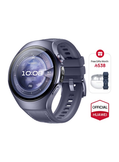 WATCH 5 46mm Smartwatch, Multi-sensing X-TAP technology, Real-Time Fingertip Blood Oxygen, Health Glance, eSIM, Two Battery Modes, iOS And Android + Free FreeBuds 6i + Strap - Purple