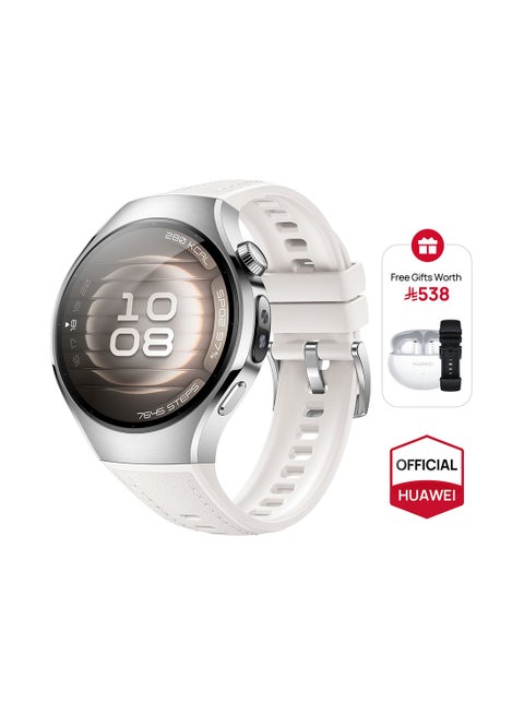 WATCH 5 46mm Smartwatch, Multi-sensing X-TAP technology, Real-Time Fingertip Blood Oxygen, Health Glance, eSIM, Two Battery Modes, iOS And Android + Free FreeBuds 6i + Strap - White