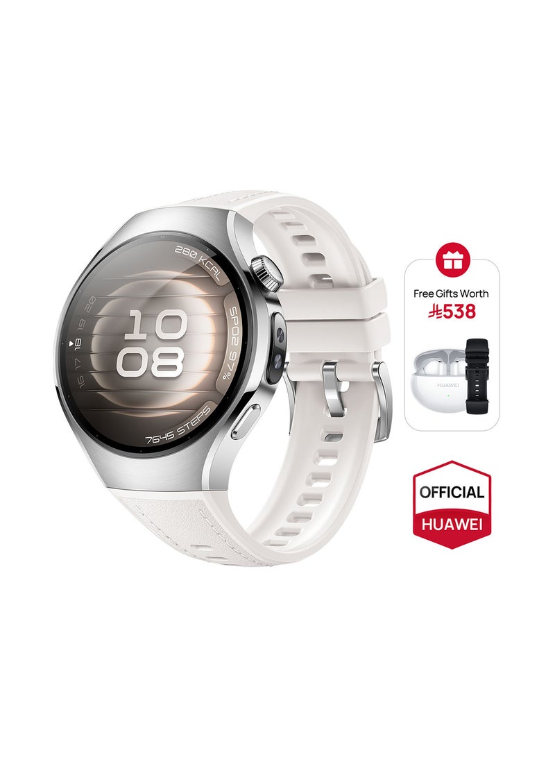 هواوي - WATCH 5 46mm Smartwatch, Multi-sensing X-TAP technology, Real-Time Fingertip Blood Oxygen, Health Glance, eSIM, Two Battery Modes, iOS And Android + Free FreeBuds 6i + Strap - White - Image 1