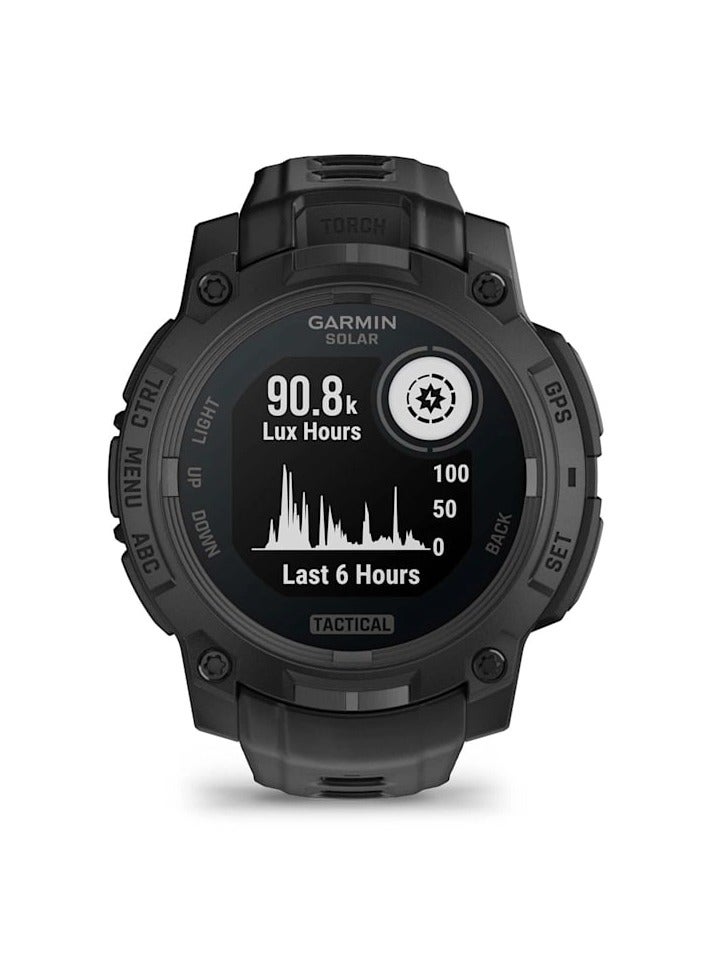 Instinct 3 - 45MM - Black with Black Band - Up to 28 days of Battery Life - 1.1" Sunlight-visible, transflective memory-in-pixel , Power Glass, Heart Rate Monitor, All day stress monitor, Solar charging, Super bright LED flashlight, iOS and Android compatible black