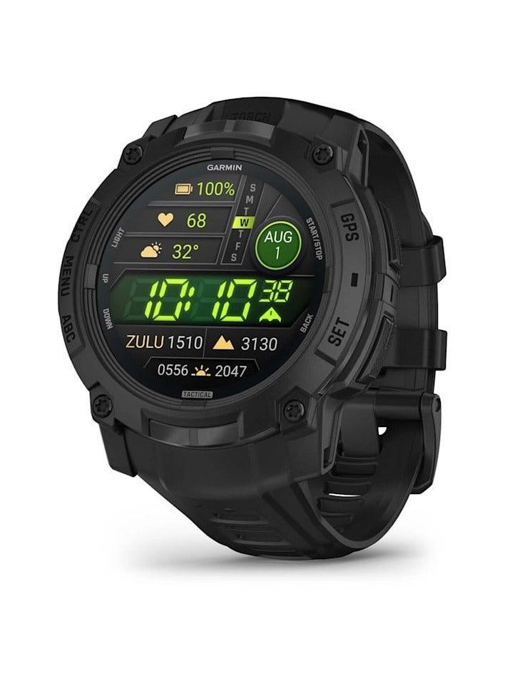 جارمين Instinct 3 - 50MM - Black with Black Band - Up to 24 Days of  Battery life - 1.3-Inch Amoled Display, Chemically strengthened glass, Heart Rate Monitor, All day stress monitor, Smart notification, Tap to Pay, iOS and Android Compatible - Black - Image 1