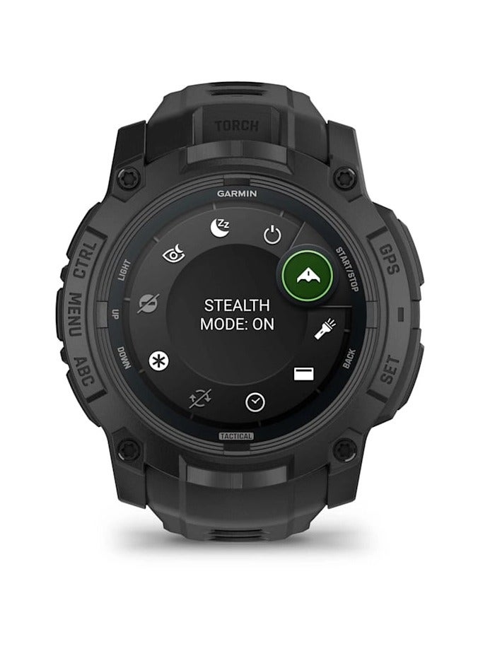 جارمين Instinct 3 - 50MM - Black with Black Band - Up to 24 Days of  Battery life - 1.3-Inch Amoled Display, Chemically strengthened glass, Heart Rate Monitor, All day stress monitor, Smart notification, Tap to Pay, iOS and Android Compatible - Black - Image 4