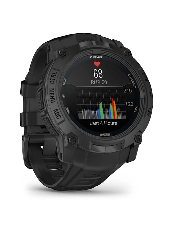 جارمين Instinct 3 - 50MM - Black with Black Band - Up to 24 Days of  Battery life - 1.3-Inch Amoled Display, Chemically strengthened glass, Heart Rate Monitor, All day stress monitor, Smart notification, Tap to Pay, iOS and Android Compatible - Black - Image 3