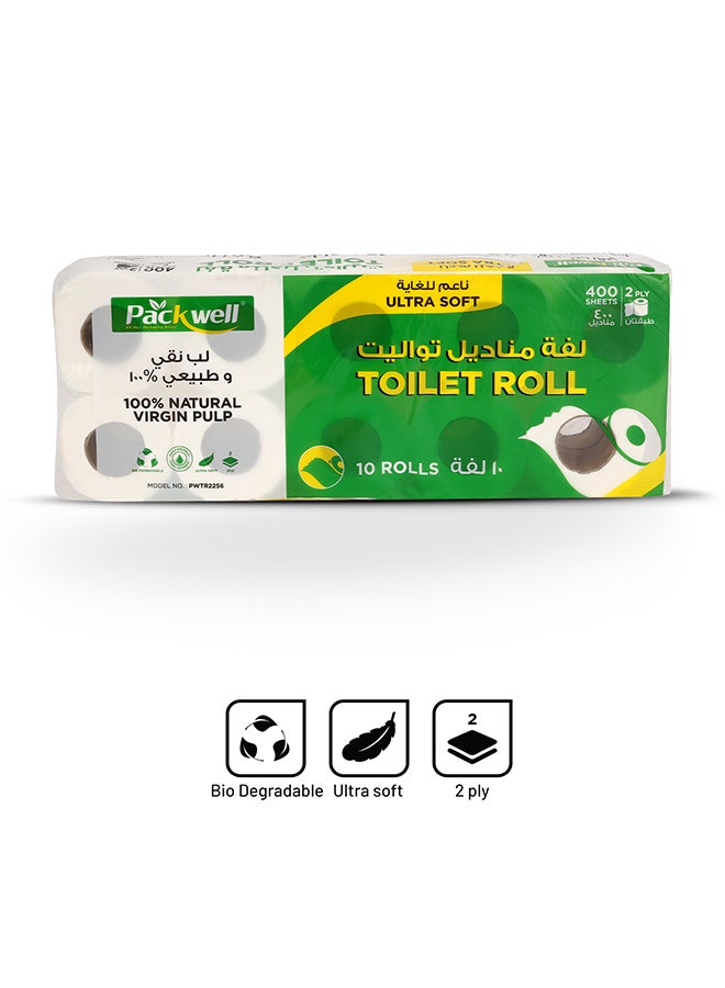 packwell Packwell 2ply Toilet Roll 400 Sheet Pack Of 10 Pcs Rolls Softness Bathroom Tissue Roll white  - Image 2