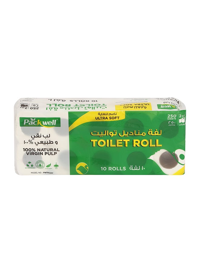 packwell Packwell Toilet roll 250 sheets pack of 10 pcs rolls Softness Bathroom Tissue Roll white  - Image 1