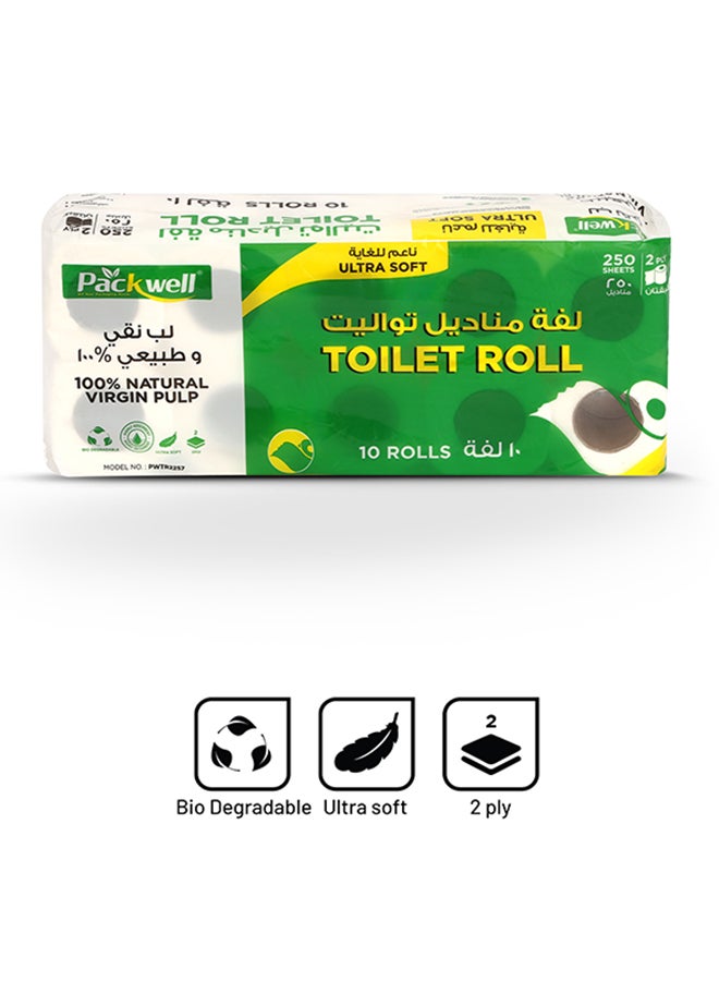packwell Packwell Toilet roll 250 sheets pack of 10 pcs rolls Softness Bathroom Tissue Roll white  - Image 2