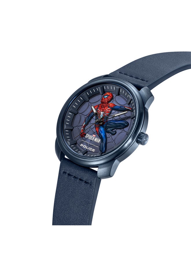 بوليس Men's Superhero Edition Men's 44mm Watch with Grey Dial & Blue Leather Strap  - Image 2