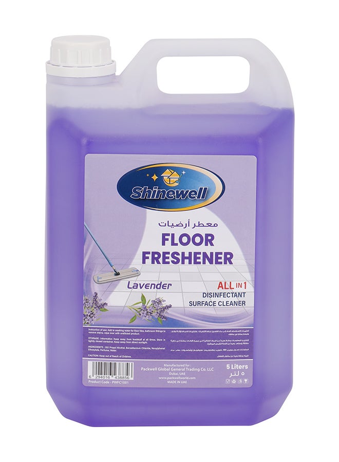باكويل منظف الأرضيات Shinewell مطهر 5 لتر سائل تنظيف الأرضيات، برائحة اللافندر منظف متعدد الأغراض - Image 1