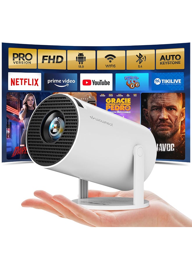Wownect HY300 PRO Mini Portable Projector [Android 13] 150 ANSI Support 4K 1080P Dual-Band WIFI6 5G 5.2 B.T [Auto Keystone] 180° Rotation Projector 87PRO white  - Image 1
