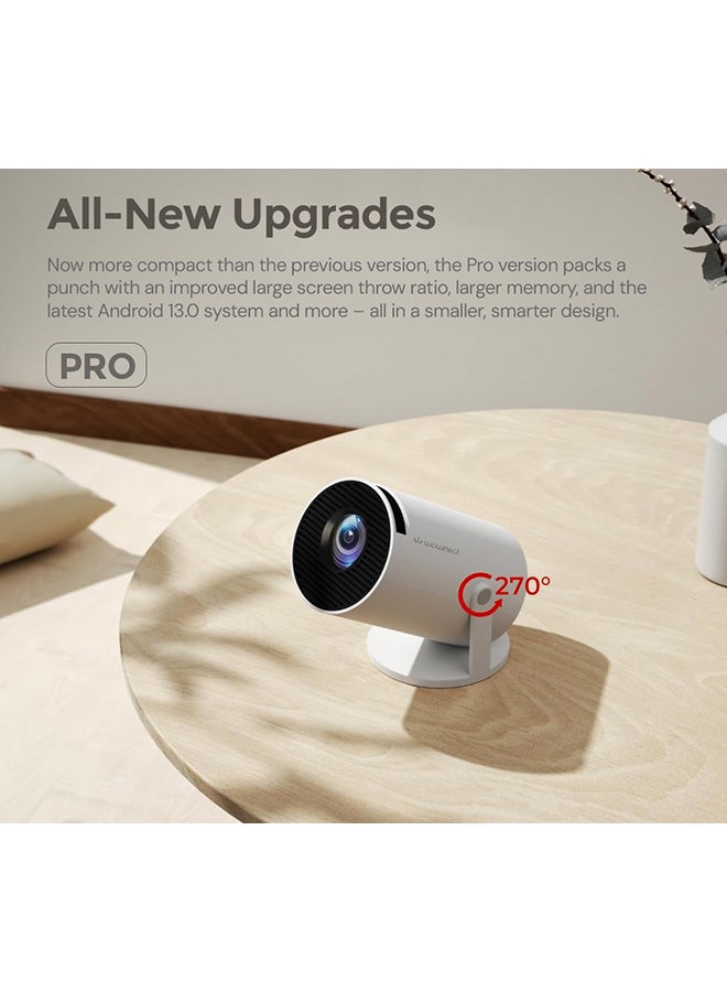 Wownect HY300 PRO Mini Portable Projector [Android 13] 150 ANSI Support 4K 1080P Dual-Band WIFI6 5G 5.2 B.T [Auto Keystone] 180° Rotation Projector 87PRO white  - Image 3